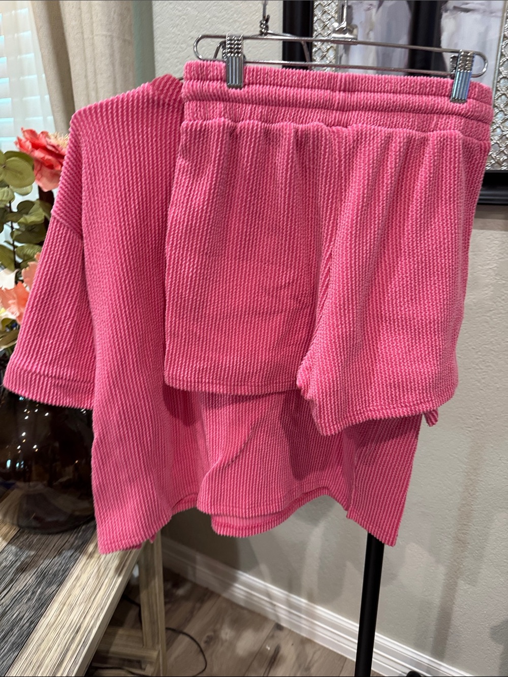 Zenana Outfitters Pink Ribbed Knit Top and shorts - Picture 3 of 4